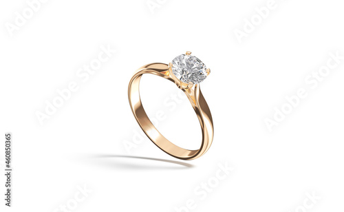 Blank gold ring with diamond mockup stand, half-turned view