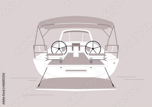 A sailing boat stern view, summer outdoor sport, active vacation, no people