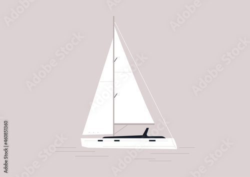 A side view of a sailing boat, active summer vacation, outdoor sport, no people