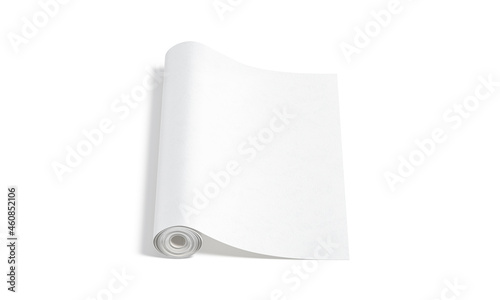 Foto Blank white wallpaper twisted roll mockup, front top view
