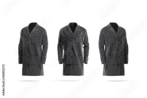 Foto Blank black medical lab coat mockup, front and side view