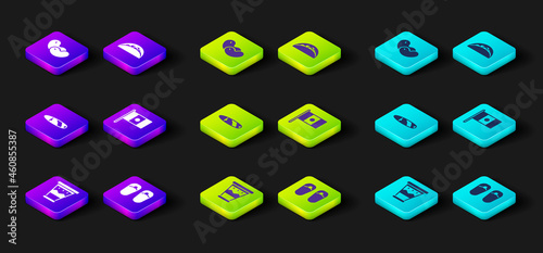 Set Mexican drum, Flip flops, Cigar, Mexico flag, Taco with tortilla and Beans icon. Vector