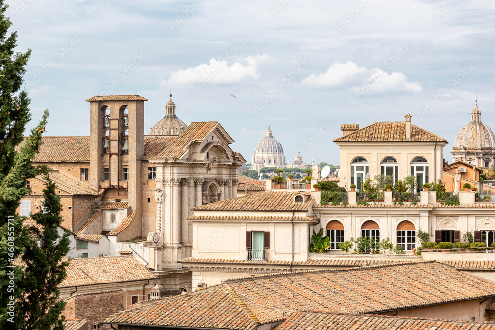 Landscape from Capitol terrace on roofs and churches of the ancient city of Rome
