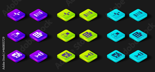 Set Museum guide brochure, Medieval goblet, Picture and rope barrier, Information, Broken ancient column and Road traffic signpost icon. Vector