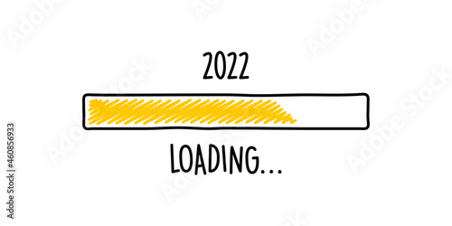 2022 loading bar drawn by hand. New year loading bar sketch. Cartoon vector doodle