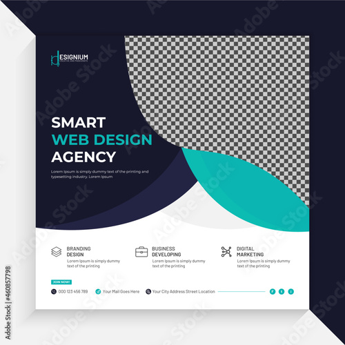 Web design agency promotional social media post design vector, modern business agency vector template layout