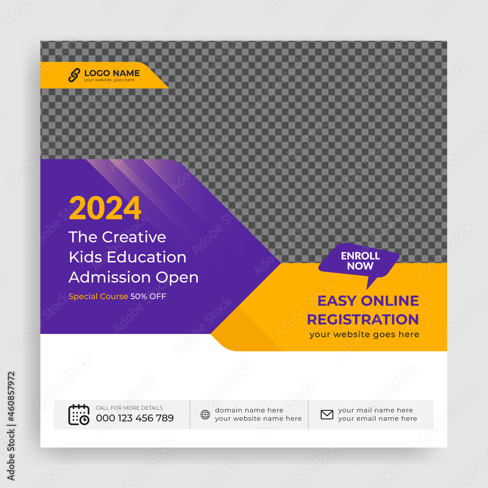 Kids school admission promotional social media post design, children school social media post design template vector Kids school admission promotional social media post design, children school social media post design template vector