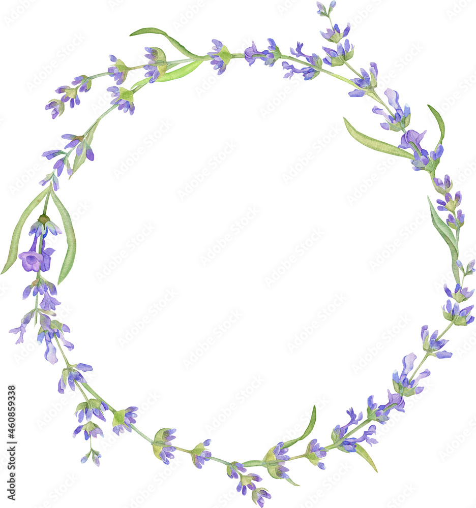 Minimalistic lavender wreath watercolor Provence style farm style gardening logo design