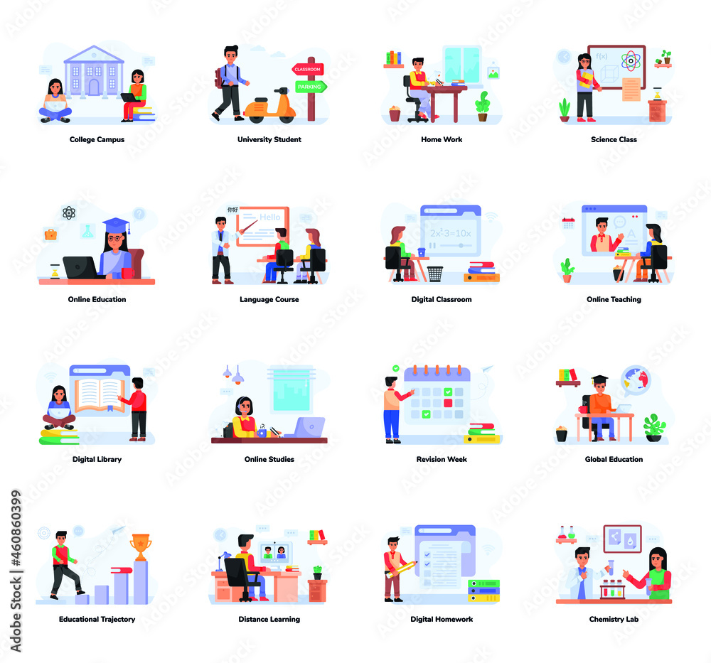 Set of College Education Flat Icons


