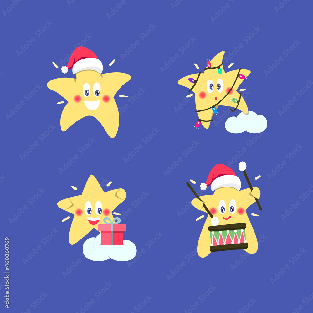 Christmas cartoon stars set. Flat vector illustration