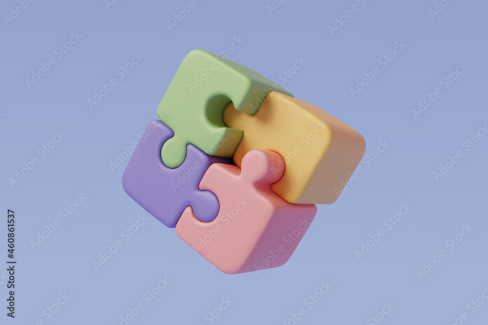3D Vector Illustration of Colorful jigsaw puzzle cube, strategy jigsaw business and education - obrazy, fototapety, plakaty 