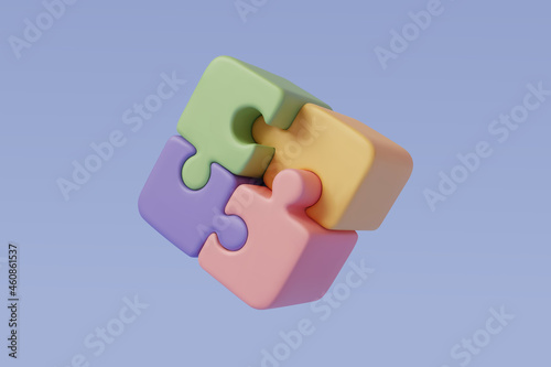 3D Vector Illustration of Colorful jigsaw puzzle cube, strategy jigsaw business and education