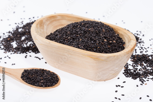 Black organic seeds of sesame - Sesamum indicum.