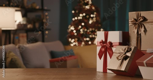Home interior with Christmas gifts