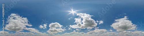 Photography blue sky hdri 360 panorama with white beautiful clouds in seamless projection wi