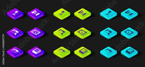 Set Photo retouching, frame, camera, and Softbox light icon. Vector