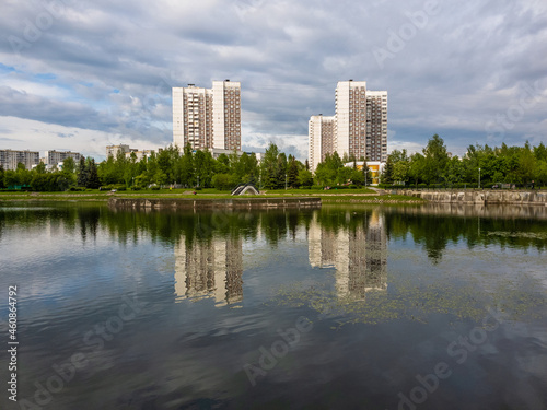 Pedestrian bridge over the pond in Zelenograd Moscow  Russia