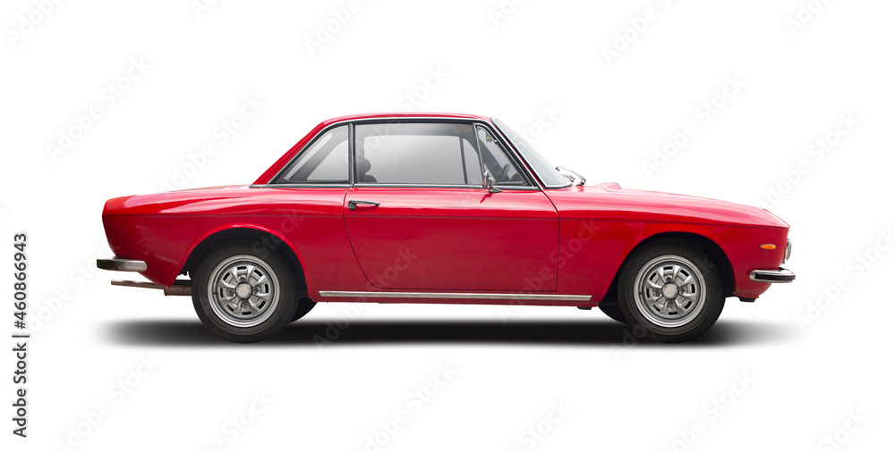 Classic Italian sport car, side view isolated on white background
