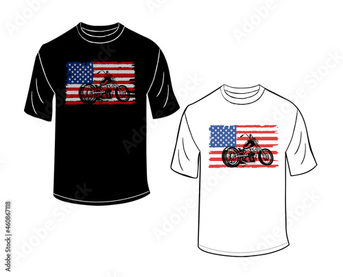 Motorcycle in USA flag vintage style t-shirt design Vector