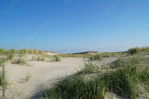 Scenic white sand dunes of Norderney Island in the North Sea in Germany