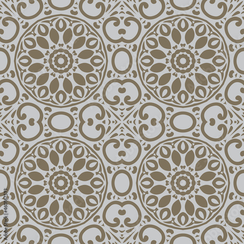 Floral seamless pattern with Mandala.Ethnic tiled ornament. Geometric print design. Vintage repeated background texture.Ceramic tiles texture.