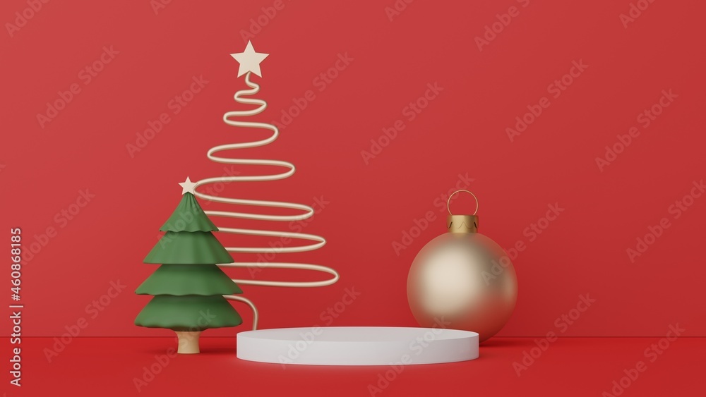 3d Display Podium for product and cosmetic presentation with Merry Christmas and Happy new year concept. Modern geometric. Platform for mock up and showing brand. Minimal clean design.