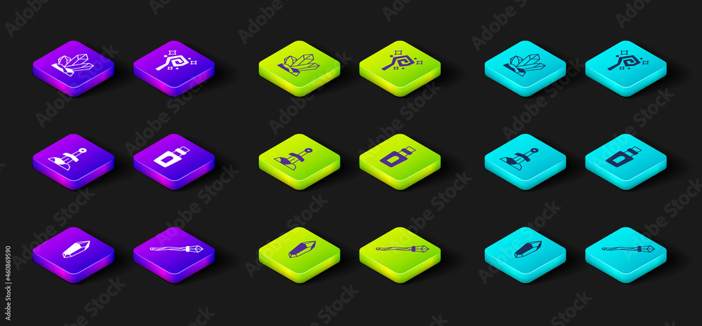 Set Magic stone, staff, Sword in the, Bottle with potion, and icon. Vector Set Magic stone, staff, Sword in the, Bottle with potion, and icon. Vector