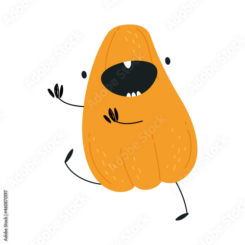 Cute Orange Pumpkin Character Walking with Stretched Out Arms Having Fun at Halloween Holiday Vector Illustration