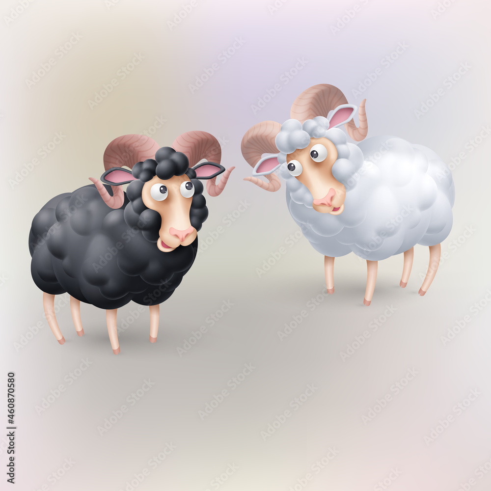 Two Funny Rams Black and White Colors. Cartoon Illustration of Pair Sheep. Perfect Template for Cover Book about Funny Animals Two Funny Rams Black and White Colors. Cartoon Illustration of Pair Sheep. Perfect Template for Cover Book about Funny Animals