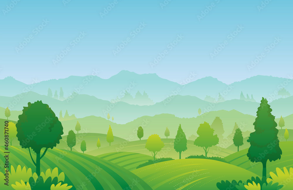 Farm and Mountain Scenery Landscape Background