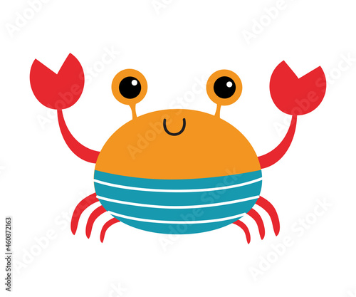 Cute Crab as Sea Animal in Striped Vest with Pincers Vector Illustration