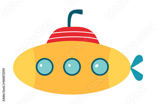 Orange Submarine with Periscope and Porthole Floating Underwater Vector Illustration