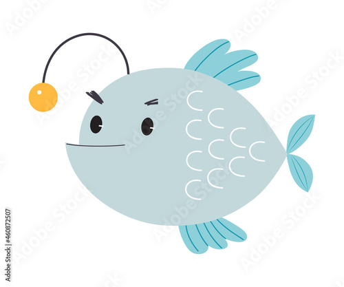 Cute Anglerfish as Sea Animal Floating Underwater Vector Illustration