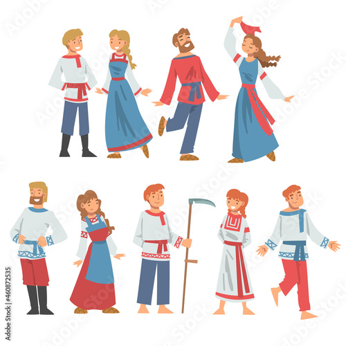 Slav or Slavonian People Character in Ethnic Clothing Vector Set photo