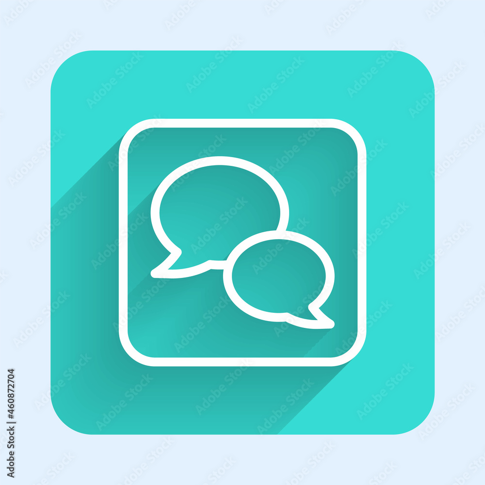 White line Speech bubble chat icon isolated with long shadow. Message icon. Communication or comment chat symbol. Green square button. Vector White line Speech bubble chat icon isolated with long shadow. Message icon. Communication or comment chat symbol. Green square button. Vector