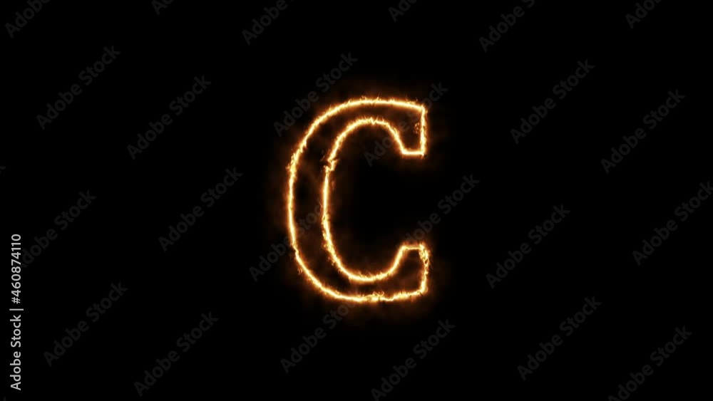 Letter C fire. Animation on a black background the letter 4K video is burning in a flame. Letter C fire. Animation on a black background the letter 4K video is burning in a flame.