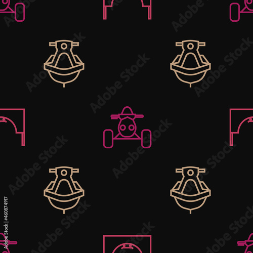 Set line Skate park, Jet ski and ATV motorcycle on seamless pattern. Vector