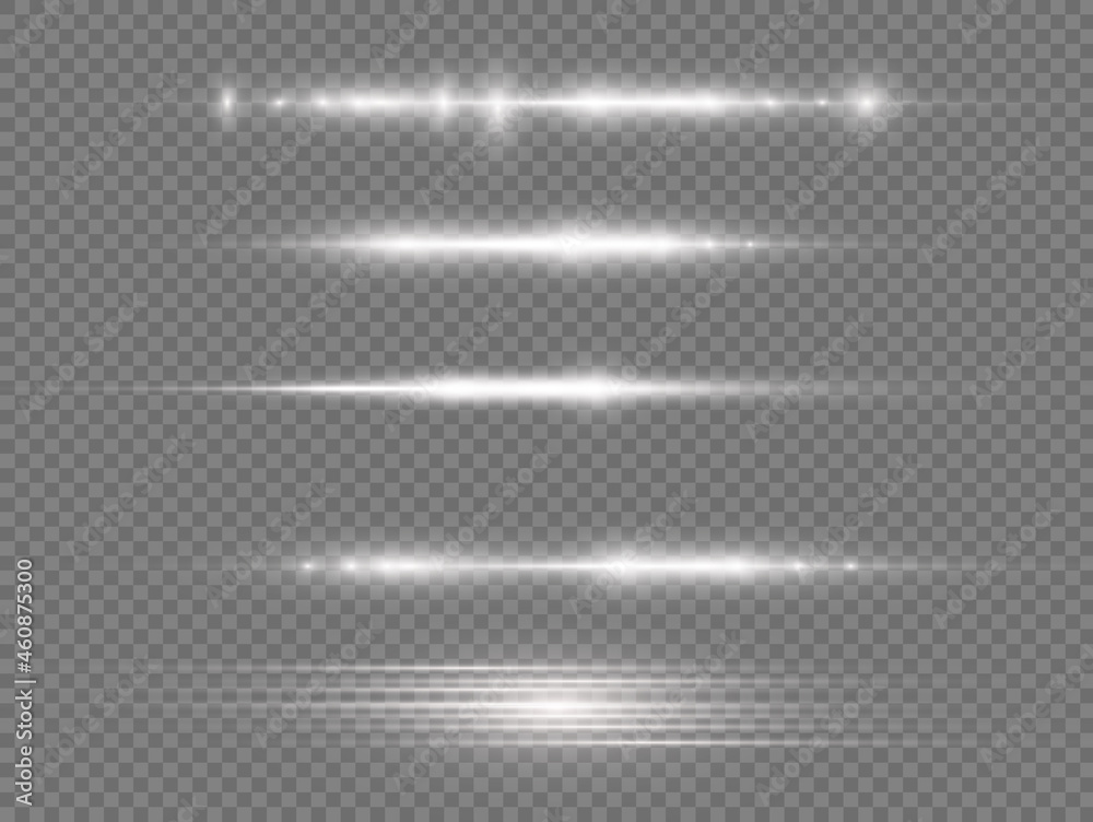 Obraz Horizontal light rays, flash white line beams.