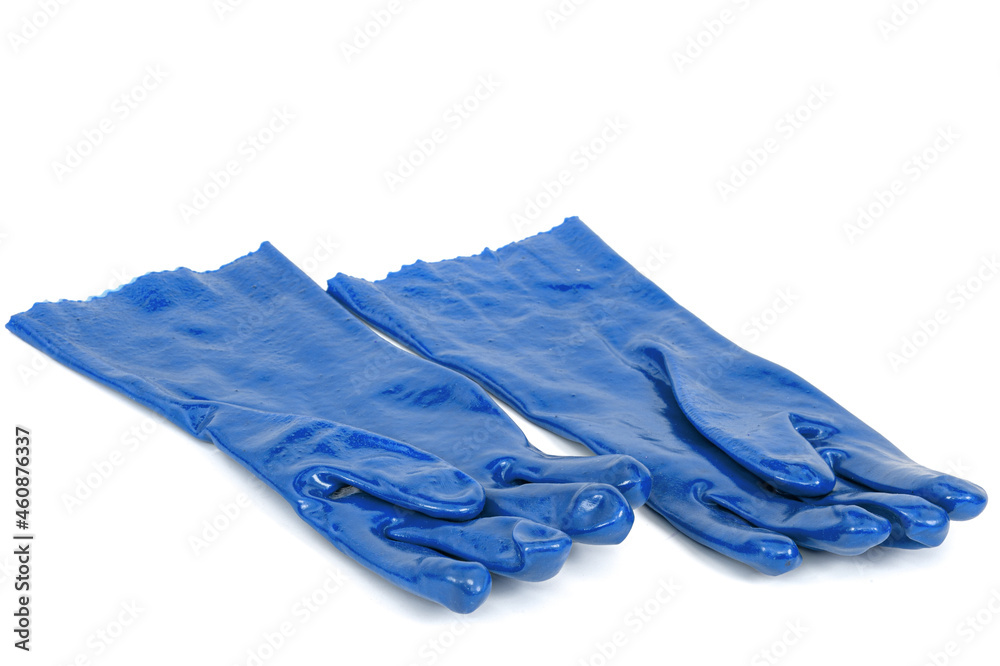 Pair of the blue rubber gloves, isolated on white background