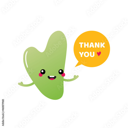 Cute smiling cartoon style jade stone gua sha beauty tool character smiling, saying thank you, showing appreciation, gratitude.