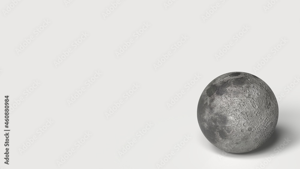 Naklejka premium moon on white floor realistic shadow 3d render