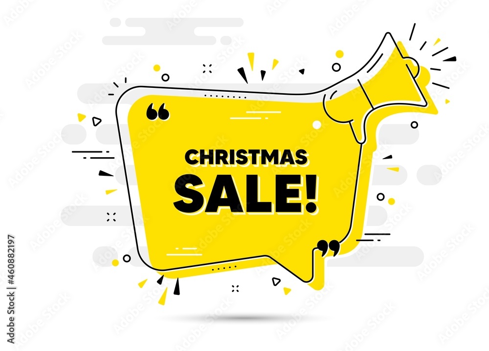 Christmas Sale text. Alert megaphone chat bubble banner. Special offer price sign. Advertising Discounts symbol. Christmas sale chat message loudspeaker. Alert megaphone background. Vector Christmas Sale text. Alert megaphone chat bubble banner. Special offer price sign. Advertising Discounts symbol. Christmas sale chat message loudspeaker. Alert megaphone background. Vector