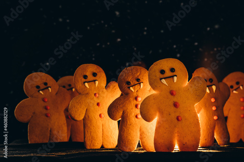 Scary halloween cookies, selective focus decoration on the black background. Halloween style