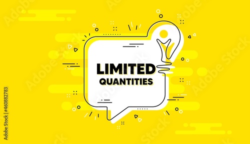 Limited quantities text. Idea yellow chat bubble banner. Special offer sign. Sale promotion symbol. Limited quantities chat message lightbulb. Idea light bulb background. Vector