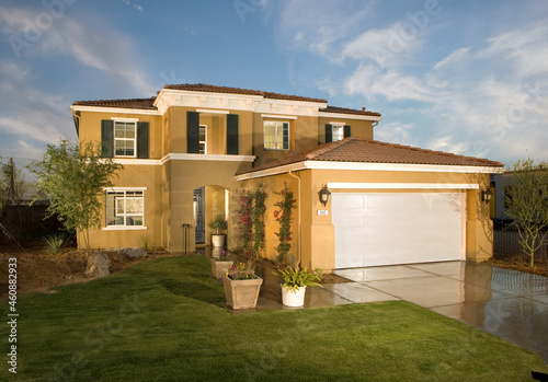 New Home architecture. House with landscaping