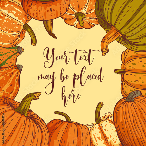 Pumpkin harvest composition with a text area