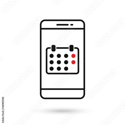 Mobile phone flat design with calendar sign.
