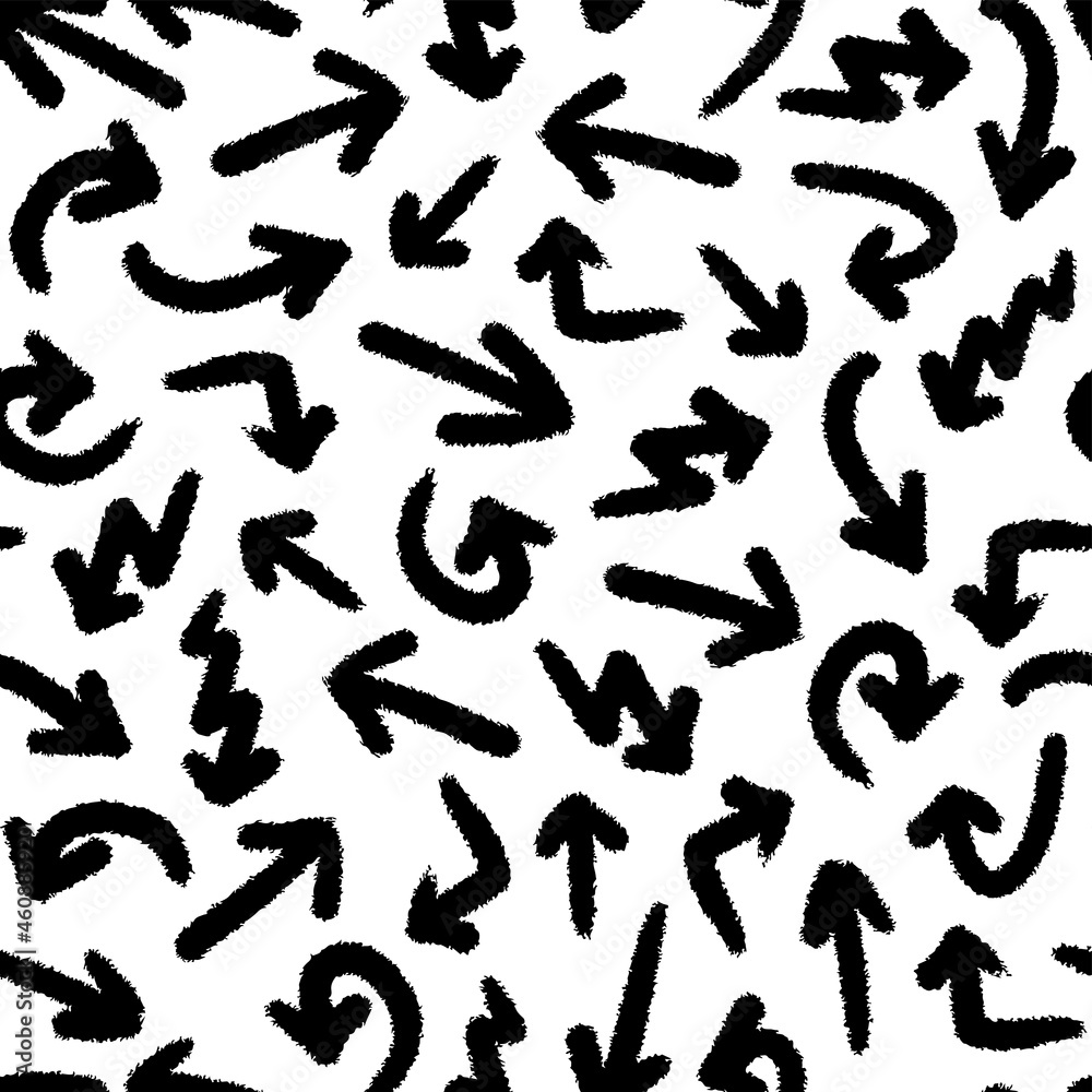 Black bold ink linear arrows isolated on white background. Cute monochrome seamless pattern. Vector simple flat graphic hand drawn illustration. Texture. Black bold ink linear arrows isolated on white background. Cute monochrome seamless pattern. Vector simple flat graphic hand drawn illustration. Texture.