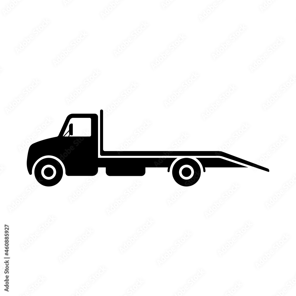 Tow truck icon. Black silhouette. Side view. Vector simple flat graphic illustration. The isolated object on a white background. Isolate.