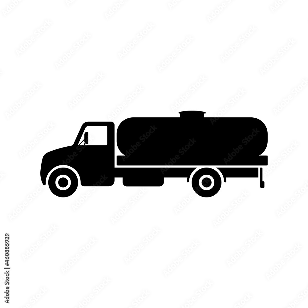 Truck icon. Tanker. Tank. Black silhouette. Side view. Vector simple flat graphic illustration. The isolated object on a white background. Isolate.